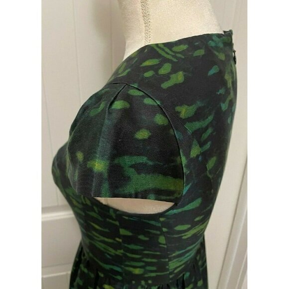 Shoshanna Fit N Flare Silk Blend Green And Black Abstract Dress Size 2 - Picture 5 of 8